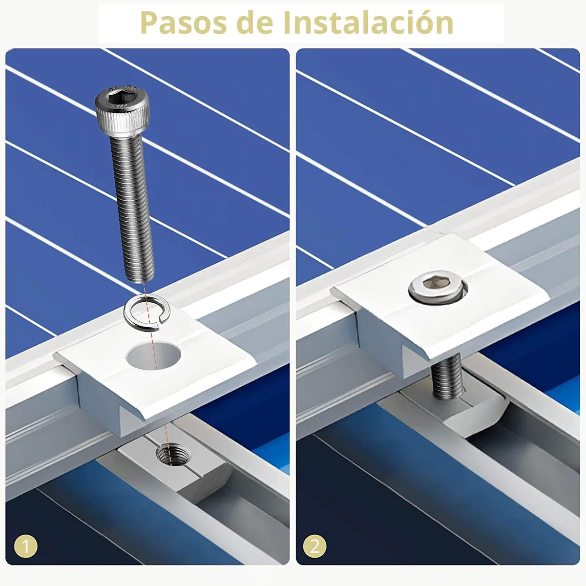 Anbte 10x Soporte de Montaje de Panel Solar, Abrazaderas Centrales para Panel Solar 30mm en Forma de T Aleación de Aluminio Tornillos M8 * 48mm para 30-35mm Enmarcado Paneles Fotovoltaicos