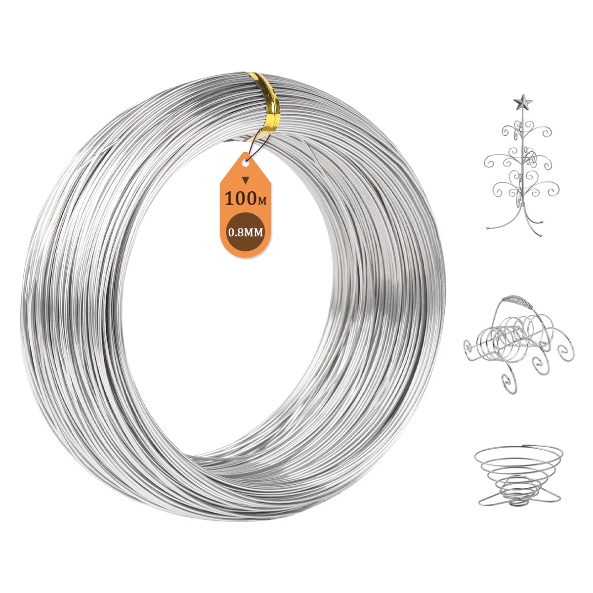 Alambre de acero inoxidable de 0,8 mm de diámetro de 0,8 mm, longitud de 100 m, alambre de acero suave plateado, alambre para manualidades 304, alambre de encuadernación para manualidades
