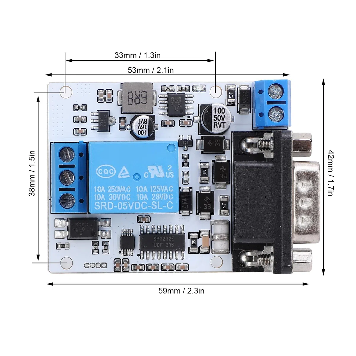 Módulo de relé RS232, Módulo de relé de Control de Puerto Serie de 1 Canal, Módulo de relé de Interruptor Optoaislado para Detección de Cantidad Digital o Control de Potencia