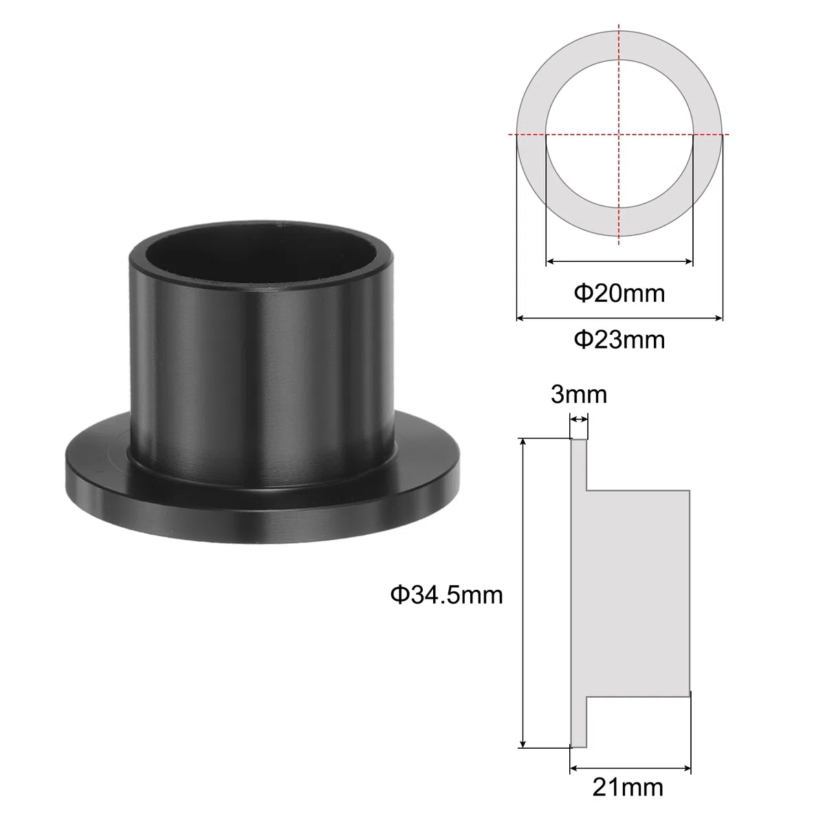 QUARKZMAN 8Pcs Cojinetes de Manga Bridados de Plástico 20mm de Diámetro Interior x 23mm de Diámetro Exterior x 21mm de Longitud Negro Cojinetes de POM