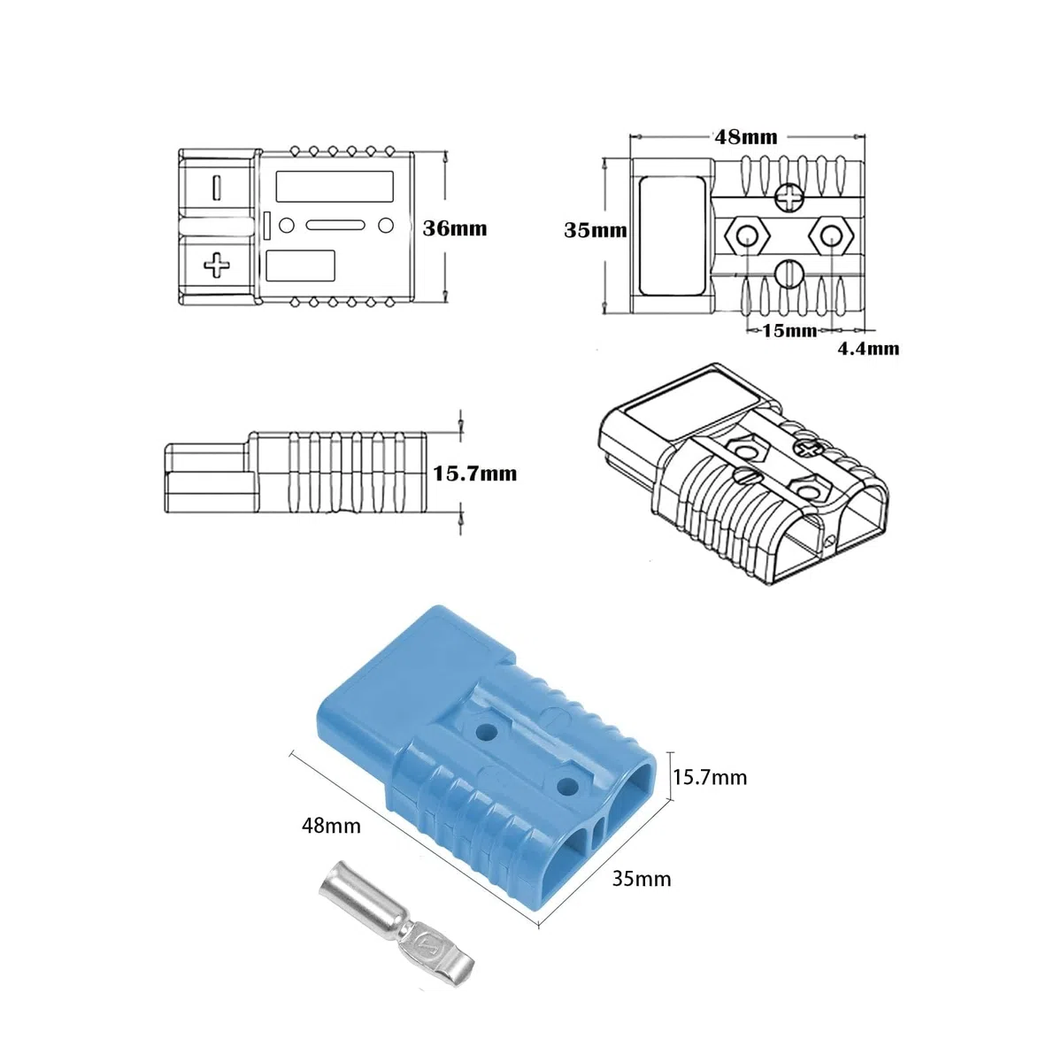 Anderson Conector 50 A 24 V/600 V Batería de desconexión rápida Conector modular Conectores de alimentación Anderson Plug Kit de enchufe rápido (azul 50 A)