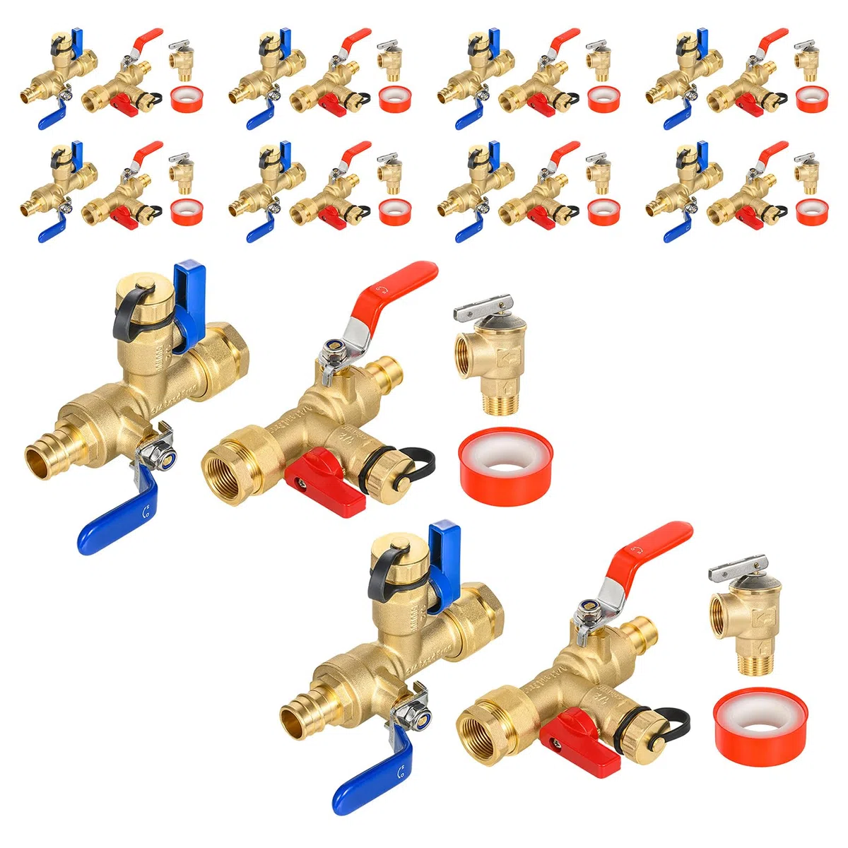 Kit de válvulas para calentador de agua sin tanque GUOFIS IPS de 3/4 de pulgada con válvula de alivio de presión (3/4" FIP x 3/4" PEX-A Expansion F1960), juego de 10 válvulas para calentador de agua