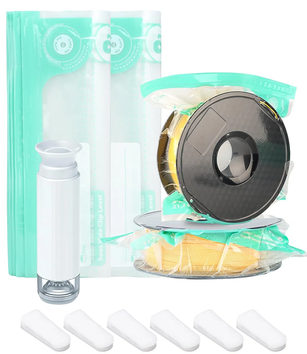 22 pcs Bolsa al vacío para Filamentos 3D (34x30cm) Bolsas Selladas al Vacío Reutilizables Espesamiento,Bolsas Vacio Alimentos Kit,3D Printer Filamento Bolsas Humedad con 6 Clips,1 Bomba Mano