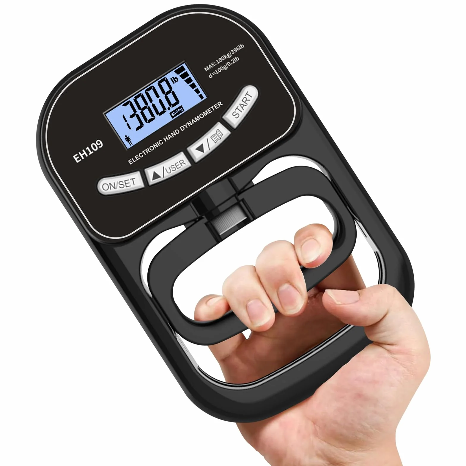 Dinamómetro Digital de Mano 180kg / 396lbs Fuerza de Agarre automático fortalecedor de agarre con pantalla LCD, ajustable para ejercitadores