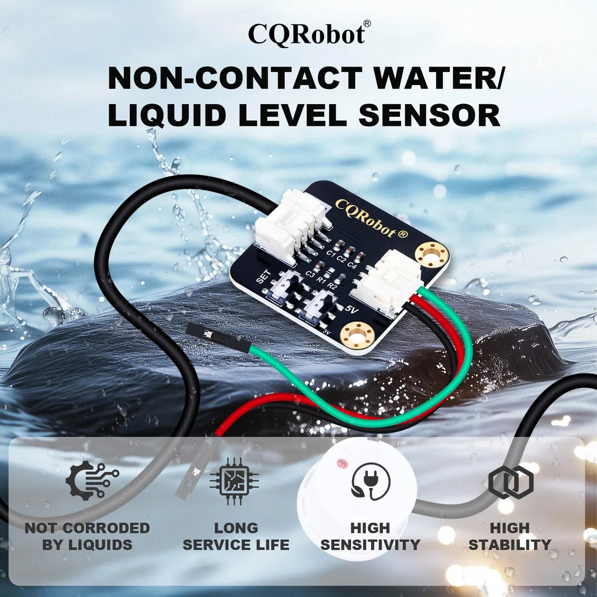 CQRobot Non-Contact Water/Liquid Level Sensor Compatible with Arduino, Raspberry Pi and Other Motherboards. for Industrial Production, Aquarium, Chemical Solution, Agriculture, Gardening, etc.