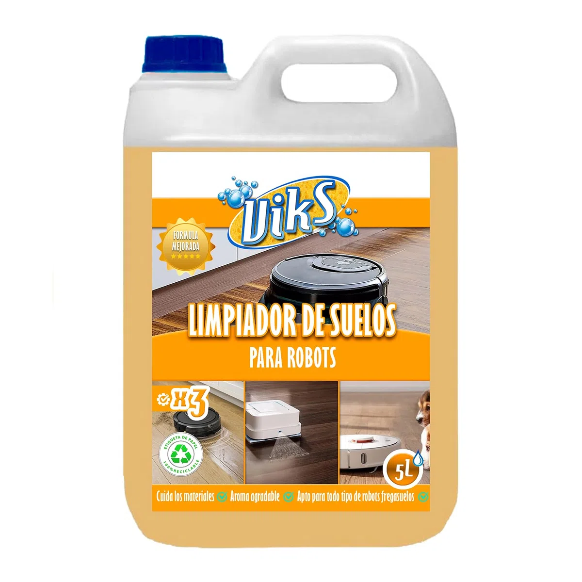 Viks | Limpiador de Suelos para Robots | Fregasuelos para robot aspirador Amplia compatibilidad con los Fabricantes | Liquido Robot Friegasuelos | Suave con las superficies | Concentrado 5L