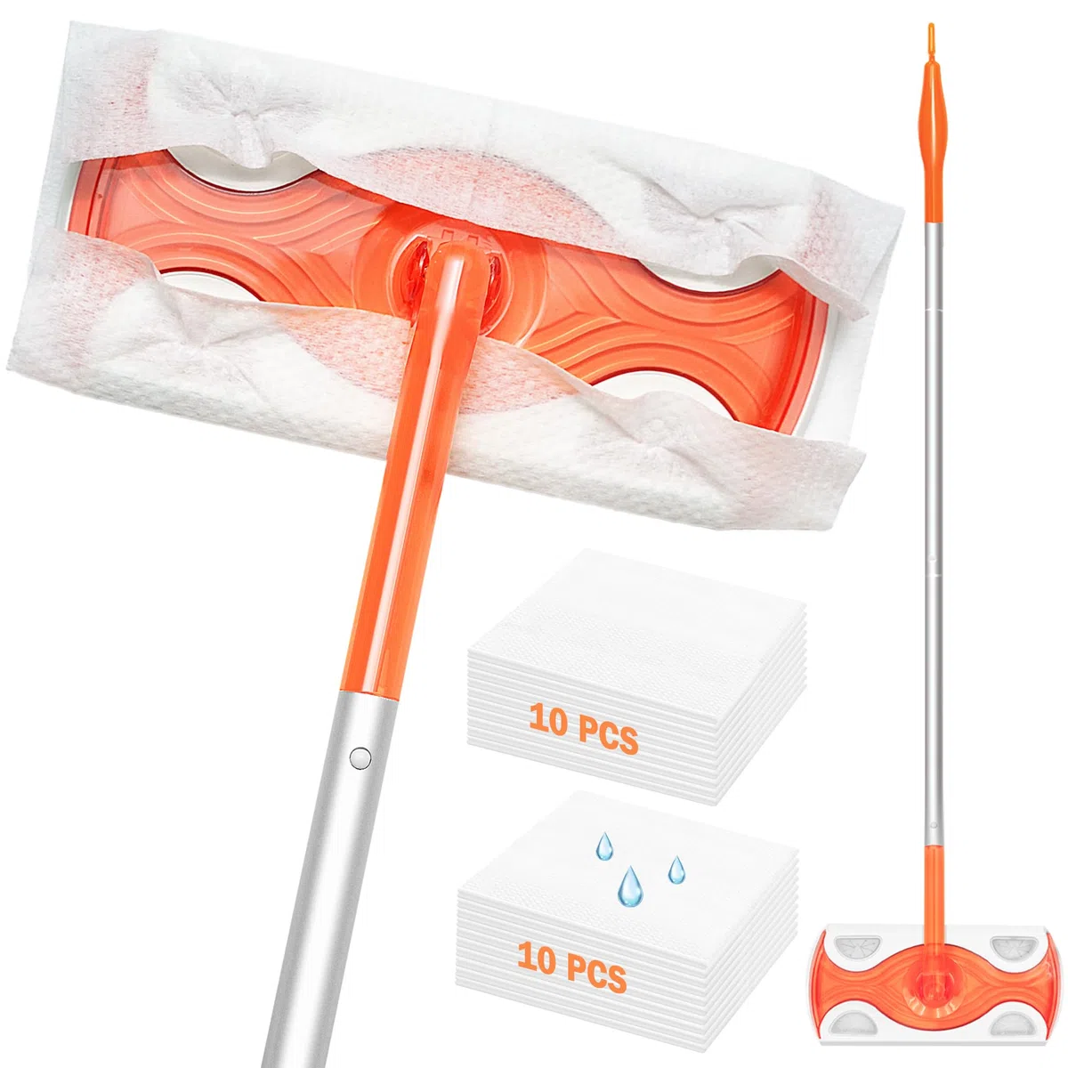 JEHONN Mopa de Limieza Suelos para Swiffer, Limpieza Multisuperficies, 10 Paños Barrer En Seco, 10 Recambios Fregona Húmeda para Cocina, Paredes y Ventanas