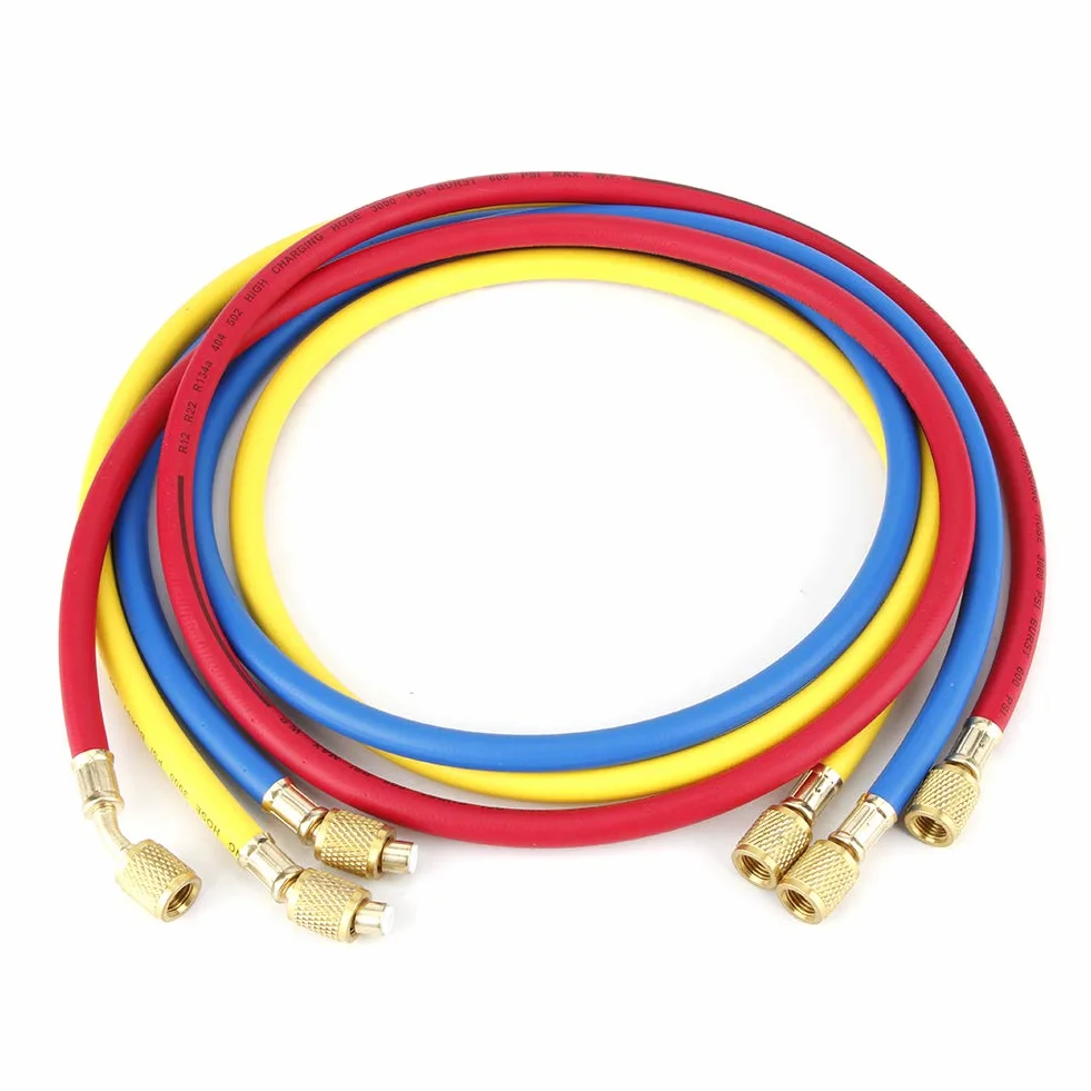 Manguera de carga de refrigerante de 3 colores y 3 piezas 1/4 '' SAE 600PSI para R22, R134a, R12, R50 Accesorio para herramienta de adición de refrigerante de tubo de aire acondicionado