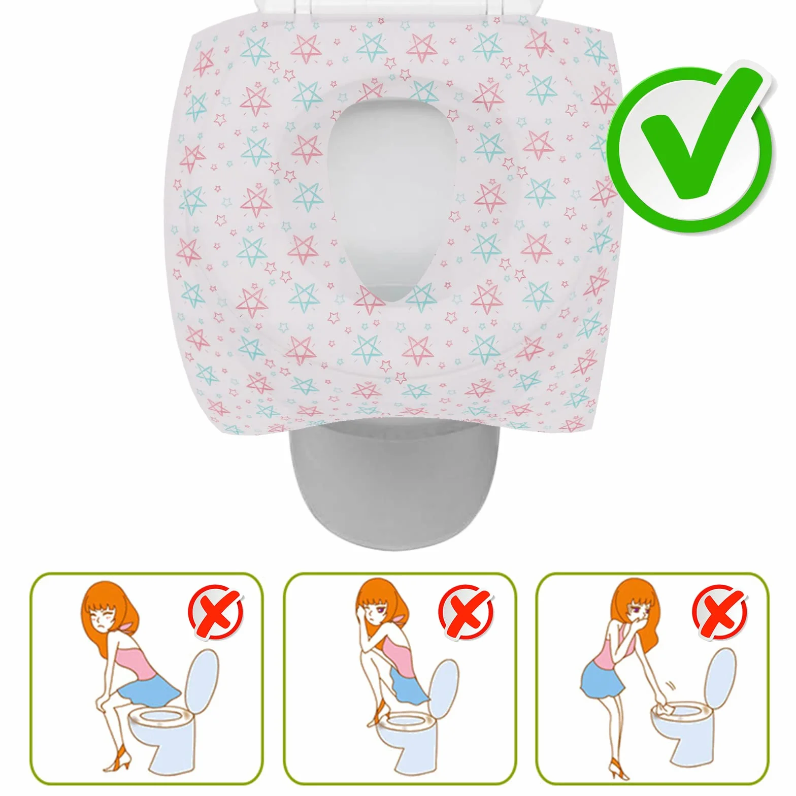 24 PCS Almohadillas de Papel para Asiento de Inodoro de Gran Tamaño, Antideslizantes, Envasado Individualmente, Cubiertas Desechables WC de Impermeable para Niños, Mujer Embarazada