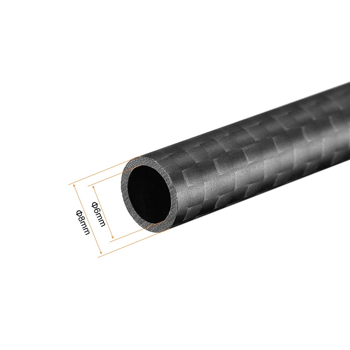 sourcing map Carbono Fibra Redondo Tubo 8mm x 6mm x 330mm 3K Rollo Envuelto Mate Superficie para RC Aeroplano Cuadricóptero 2uds