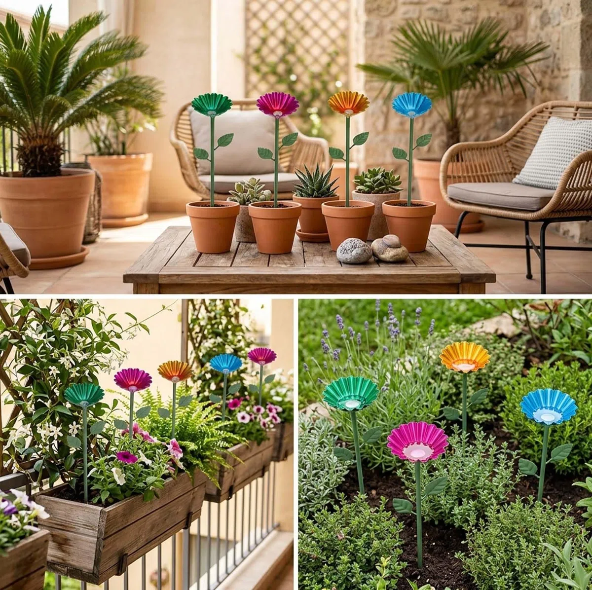 4 PCS Bebedero para Abejas de Jardín, Bebedero para Insectos en Flor de Metal 63 cm, Estacas Decorativas para Mariposas y Polinizadores, para Maceta, Césped, Parterre, Balcón, Terraza y Patio