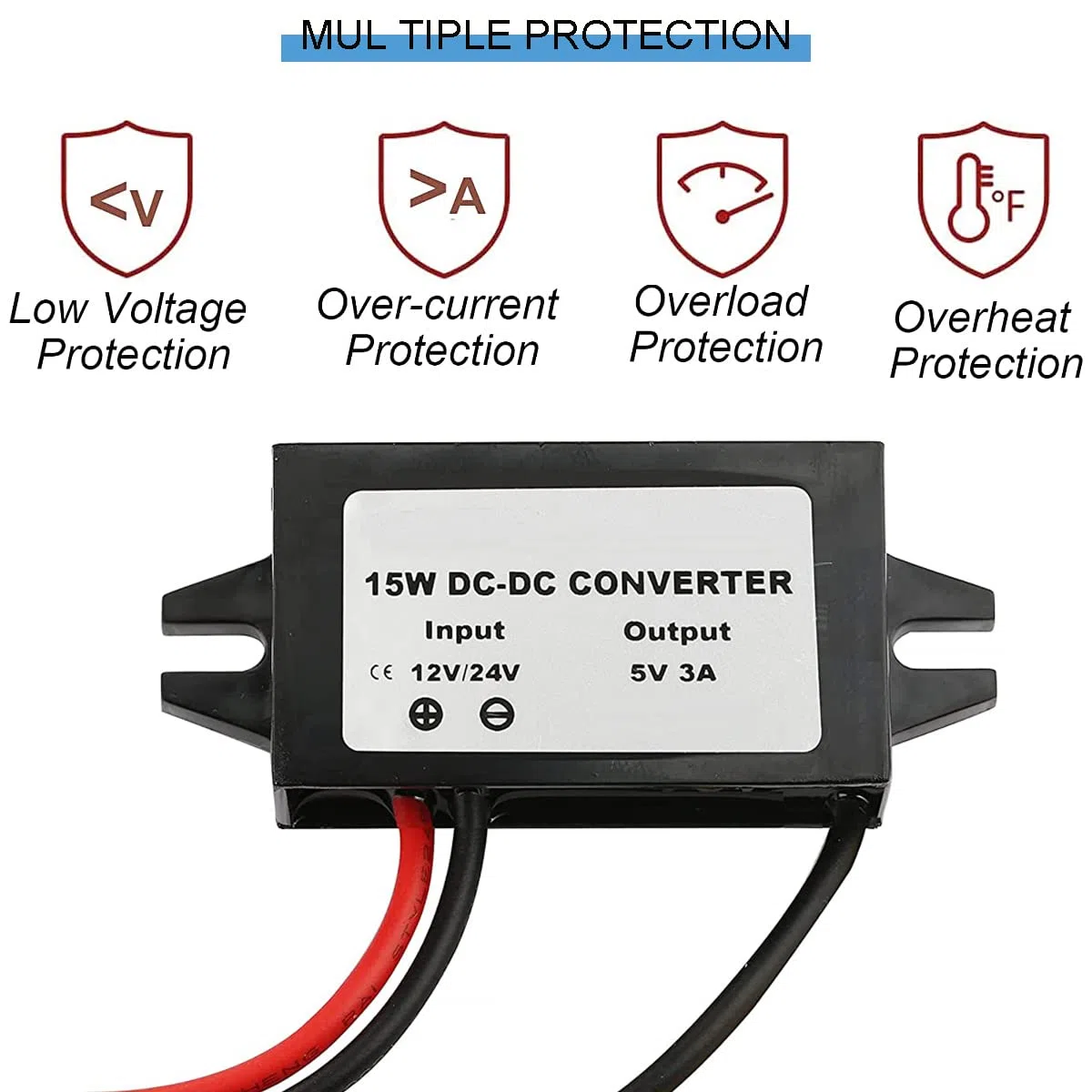 2 Piezas DC 8-35V a DC 5V USB C DC DC Converter Buck Module 12V/24V a 5V 3A 15W Salida USB Regulador de Voltaje Reductor Cargador con Tapa de Perilla