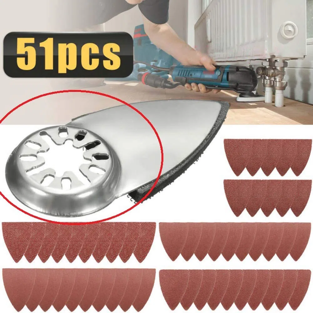 Multiherramienta oscilante de dedo, kit de hojas de lija y discos de lija, kit de almohadillas de lijado con 50 piezas de papel de lija, compatible con muchas herramientas oscilantes del mercado