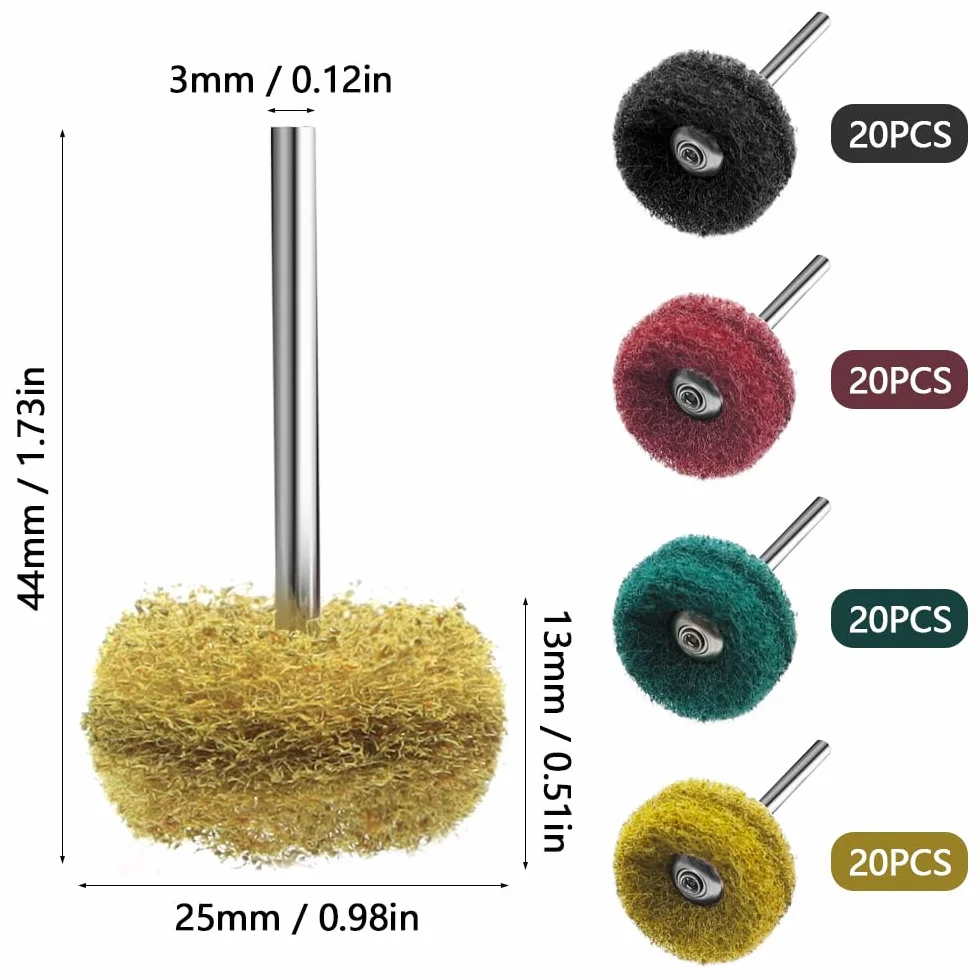 Rueda Abrasiva Pulidora 80 Piezas/4 Grano 120# - 400# Ruedas de Pulir Mango de 3 mm para Herramientas Rotativas Dremel