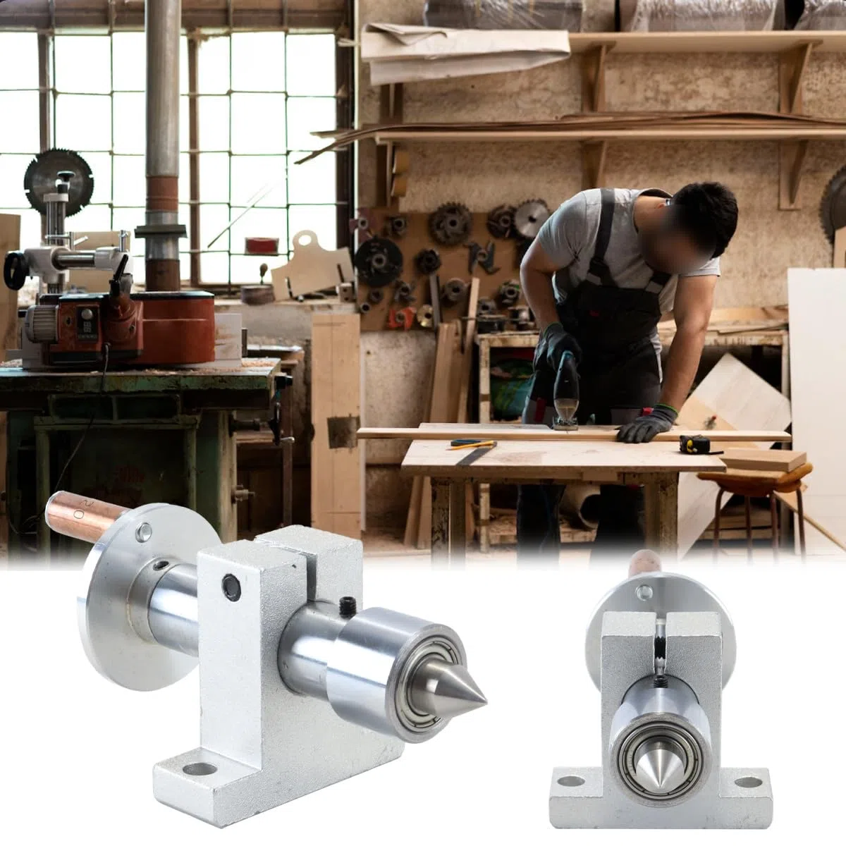 Ludom Bastón de contrapunto R para tornos de Madera, Mini portatornos con Punta transportada, Cabeza de Madera con Doble Torno