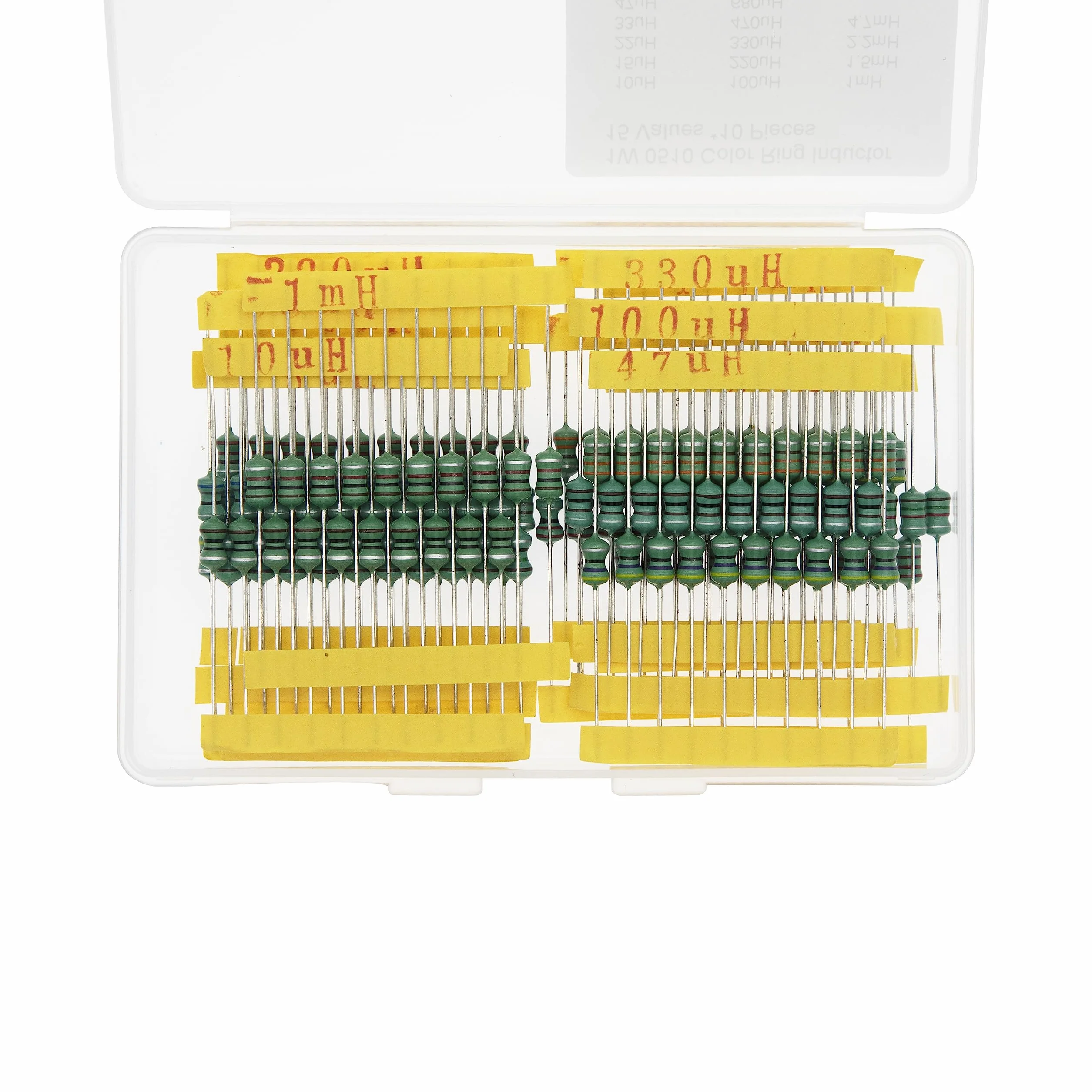 15 Valores * 10 Piezas 1W 0510 Inductor de anillo de color Kit 10uH 15uH 22uH 33uH 47uH 68uH 100uH 220uH 330uH 470uH 680uH 1mH 1.5mH 2.2mH 4.7mH