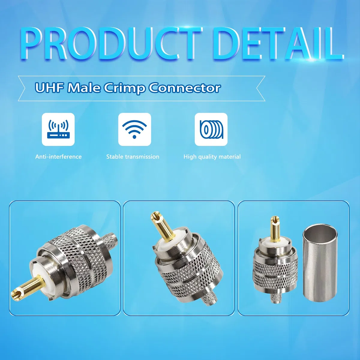 TUOLNK SO239 Conector Paquete de 10 PL259 Enchufe Macho Adaptador Coaxial Crimp SO239 PL-259 Conector RF para RG58 RG142 Compatible con Antena de Radio CB Ham