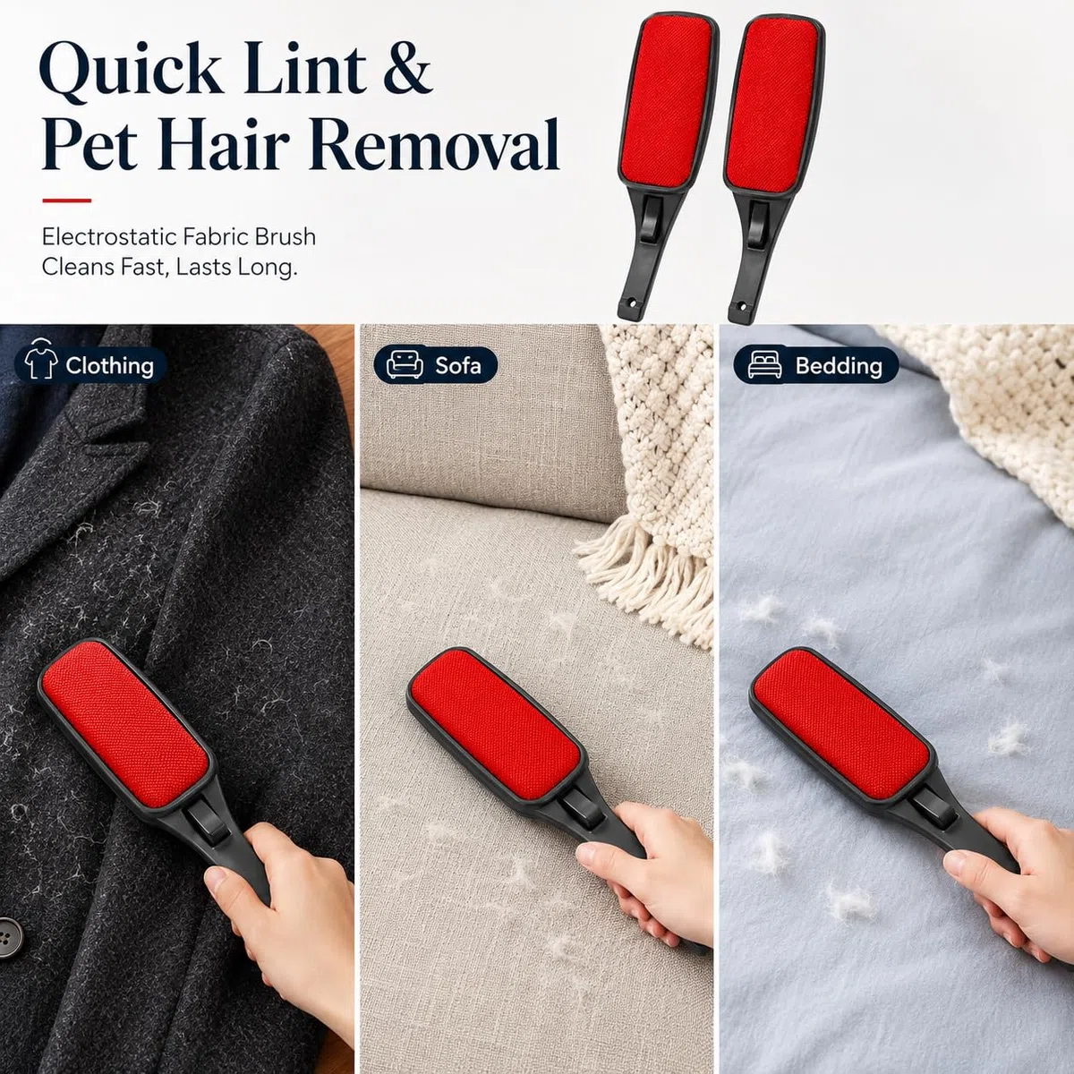 Pack de 2 Cepillos Quita Pelusas y Pelo de Mascotas, Cepillo Electrostático Reutilizable con Cabezal Giratorio, Cepillo para Ropa, Sofá, Ropa de Cama, Alfombra, Traje, 27 cm
