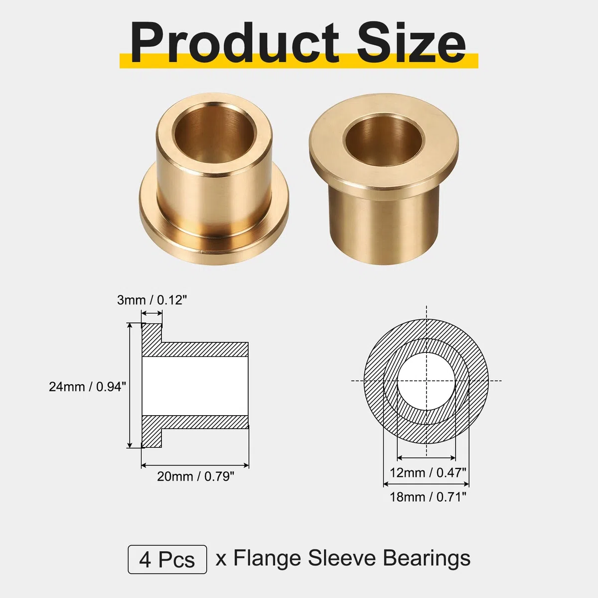 QUARKZMAN 4 Piezas De Cojinetes De Manga Con Brida, Diámetro Interior 12mm X Diámetro Exterior 18mm X Longitud 20mm, Casquillos Autolubricantes De Bronce Sinterizado