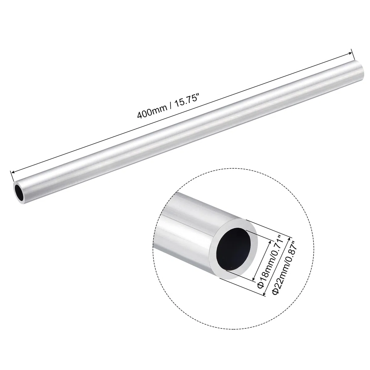 QUARKZMAN 6063 Aluminio Redondo Tubo, 22 mm de Diámetro Exterior, 18 mm de Diámetro Interior y 400 mm de Longitud, para Proyectos de Bricolaje Industriales