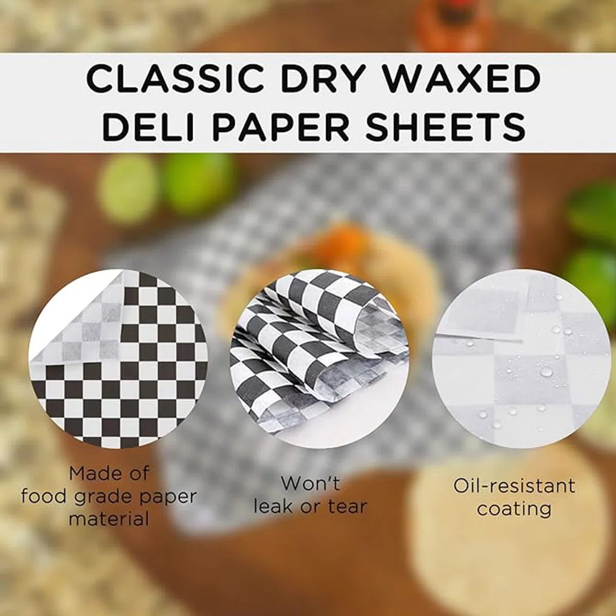 Papel Antigrasa para Envolver Alimentos - 100 Pcs, Tamaño 30 x 30 cm, Ideal para Hamburguesas, Bocadillos y Sandwich