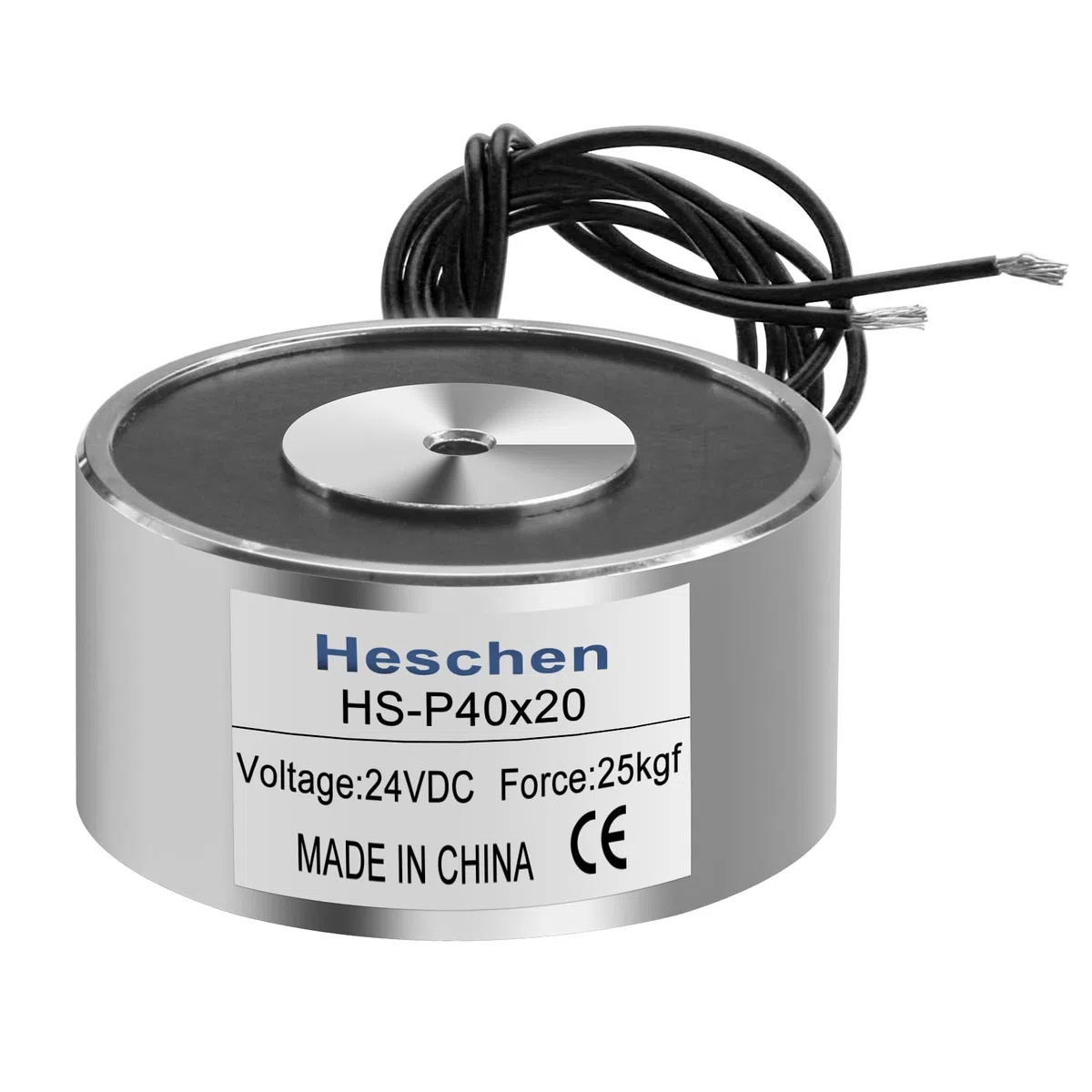 Heschen Solenoide magnético electromagnético P40/20, diámetro exterior: 40 mm, CC 24 V, 25 kg
