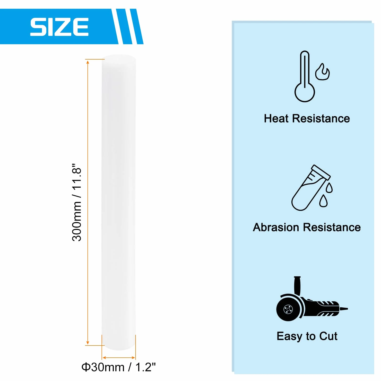 QUARKZMAN Varilla Redonda De Plástico ABS Barra Sólida 30 mm x 300 mm Blanca Para Material De Modelo DIY, Creación De Modelos Arquitectónicos, Mesa De Arena DIY, Paquete De 1
