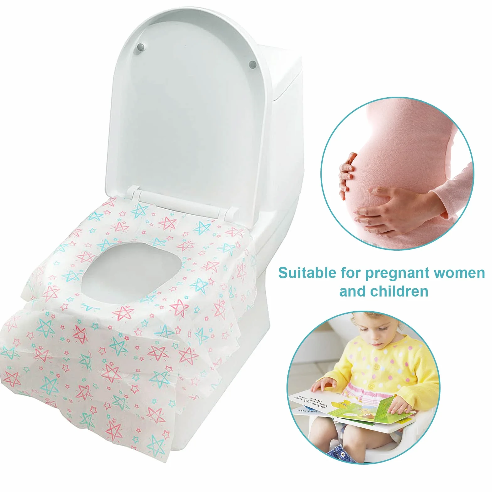 24 PCS Almohadillas de Papel para Asiento de Inodoro de Gran Tamaño, Antideslizantes, Envasado Individualmente, Cubiertas Desechables WC de Impermeable para Niños, Mujer Embarazada