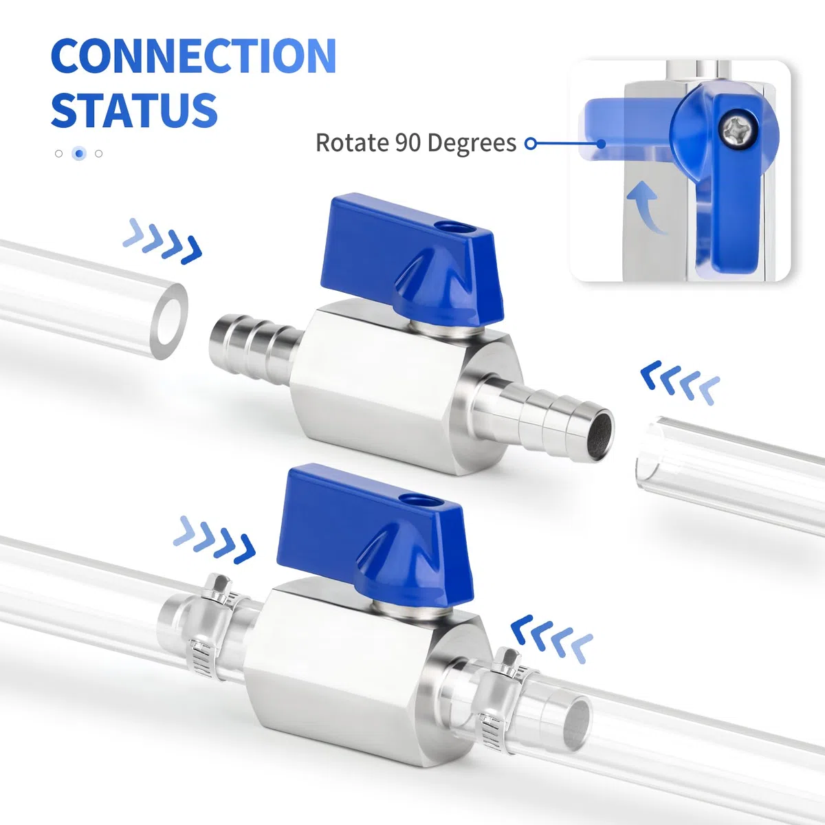 1Pcs 8MM Barb Válvula de bola con 2Pcs abrazaderas de manguera, 304 de acero inoxidable Mini válvula de cierre para el agua de gas combustible de riego por goteo y acuarios