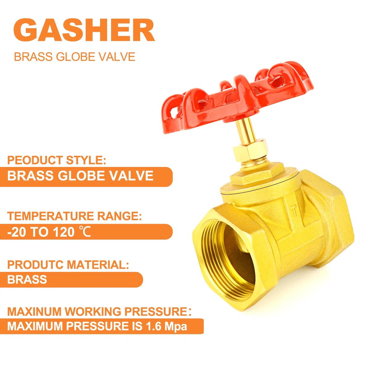 GASHER 1pezzi Válvula de compuerta de latón industrial, DN15 1/2" hembra con mango de rueda, Heavy Duty Válvula de compuerta de herramientas para el agua, petróleo, gas