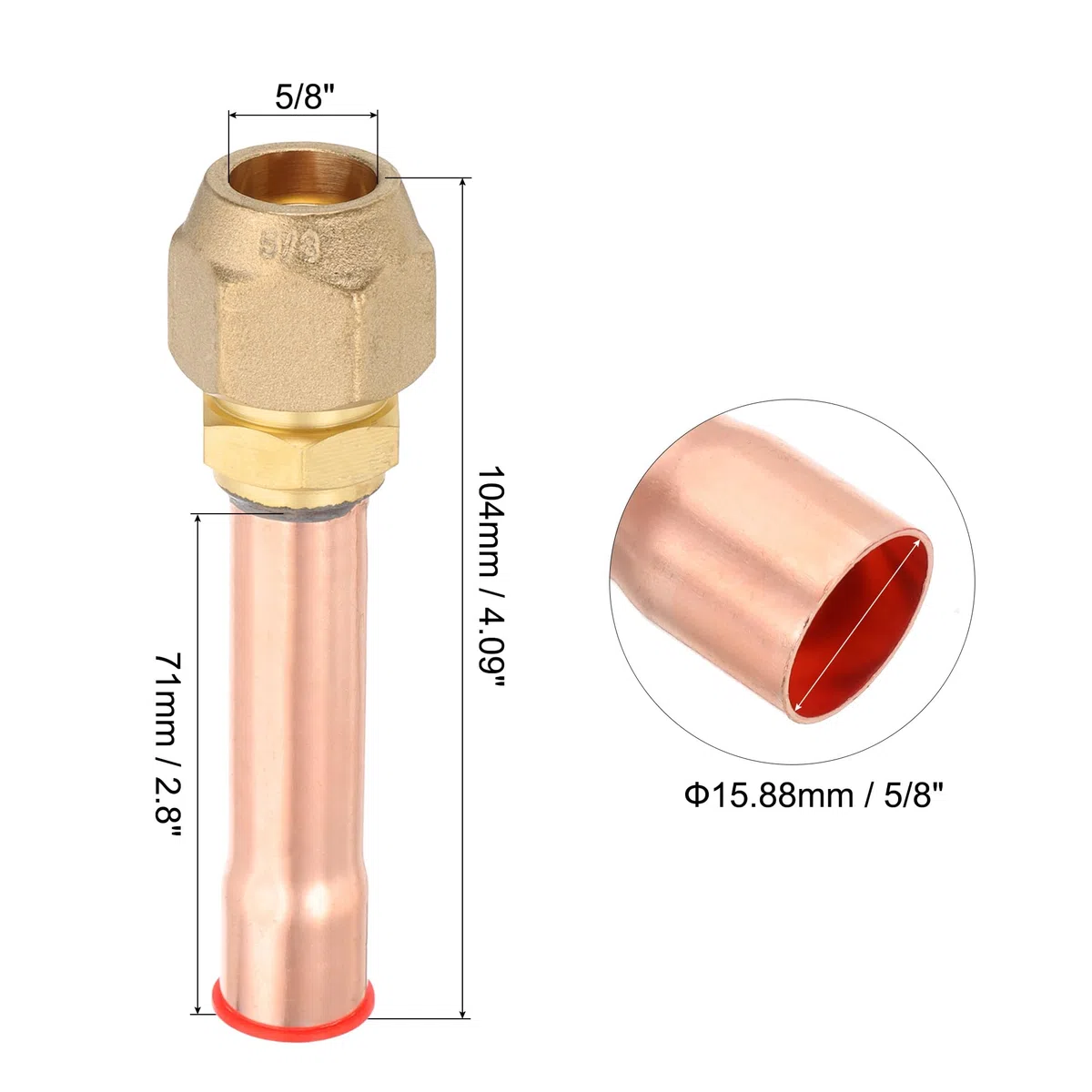 QUARKZMAN 5/8" SAE 45 Grados Latón Tubería Accesorio, 1Pcs Abocardado Conector Macho Rosca Adaptador con Latón Tuerca y Cobre Tubo para Aire Acondicionado HVAC Refrigeración