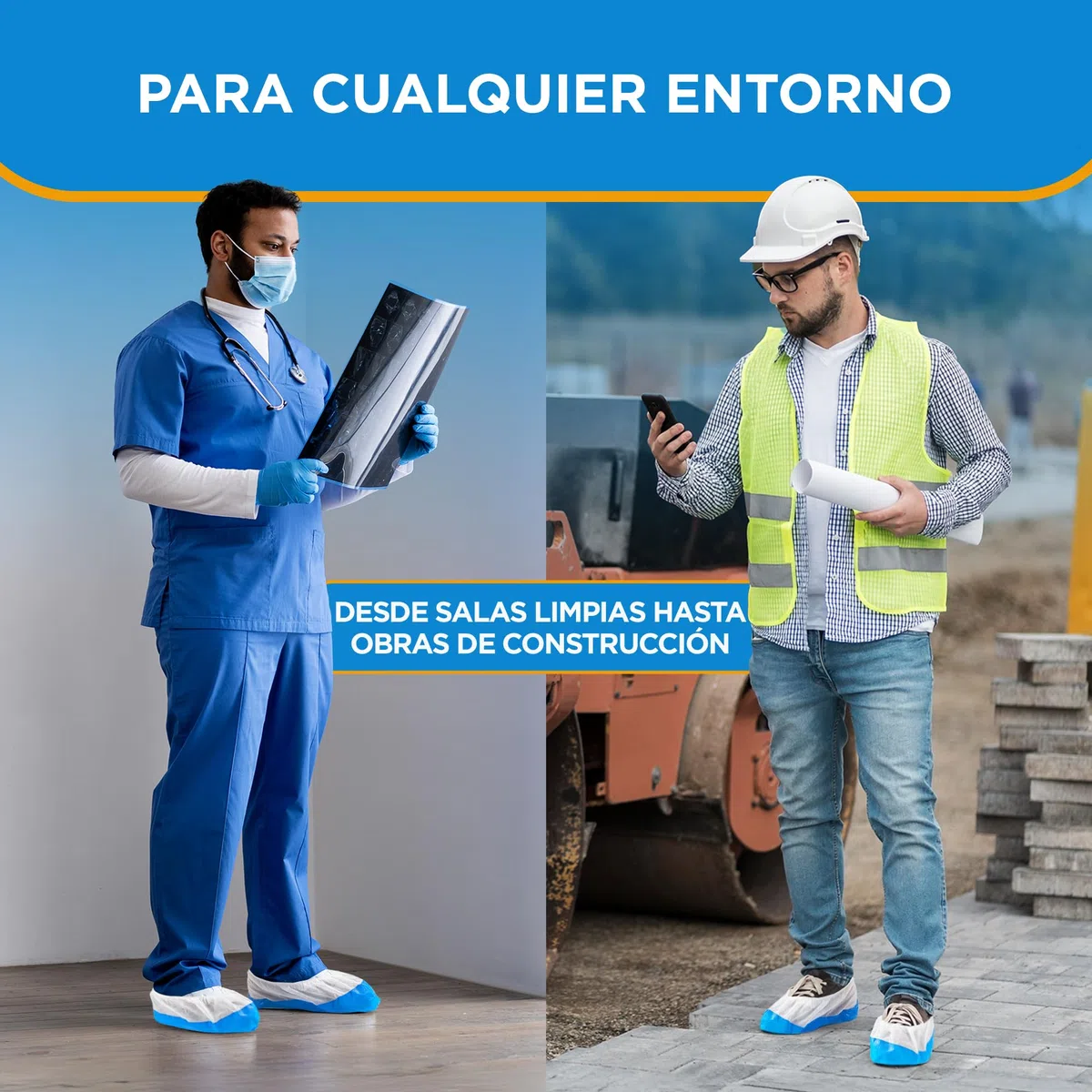 ISC Hygiene & Safety 50 Cubiertas para zapato/Cubrezapatos con suela de 9 gramos, reforzada, antideslizante, extra resistente. Impermeable a líquidos, unitalla, buen ajuste, y Desechables.