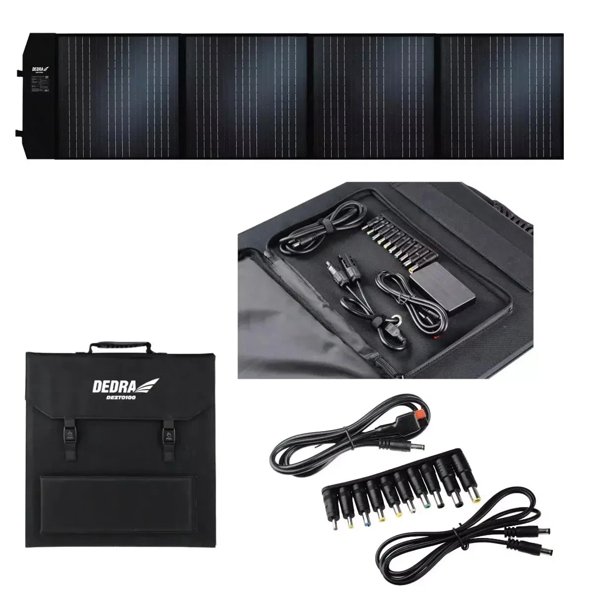Dedra DEZT0100 - Panel solar para balcón (100 W, con luz LED, peso 4,35 kg, protección IP65, módulos solares monocristalinos)