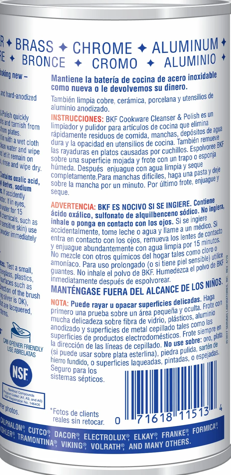 Servaas Lans Bar Keepers Friend Limpiador de utensilios de cocina, 12 oz