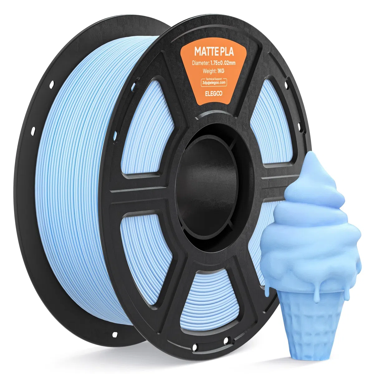 ELEGOO Filamento PLA MATE 1.75 1KG Azul Hielo, Filamento para Impresora 3D, Precisión Dimensional +/- 0.02mm, Carrete Filamento 3D, para Mayoría Impresoras 3D