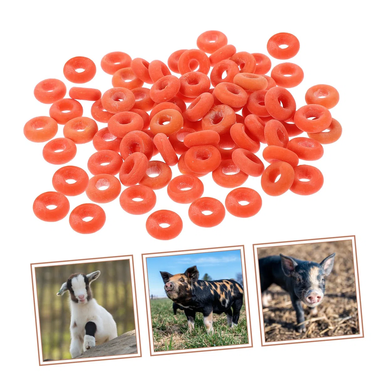YARNOW Alicates de Castración para Animales Macho Anillos de Goma Naranja de Alta Elasticidad, Fáciles de Usar para Corte y Castración en Granjas, Paquete de 100 Unidades