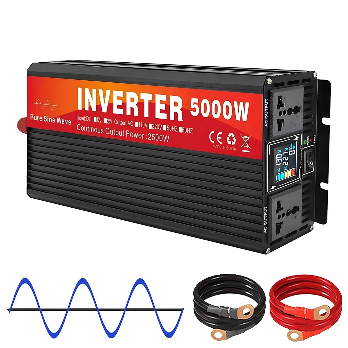 Inversor Solar HíBrido 3000W-6000W Pico, Inversor Onda Sinusoidal Pura | Tomas De Ca Y Pantalla Lcd, Inversor De 48V Cc A Ca De Onda Sinusoidal Pura, Inversores En Paralelo(5000W)