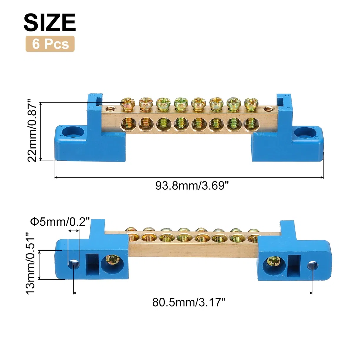 QUARKZMAN 6 Pcs Barra De Puesta A Tierra Terminal De Barra Colectora De Latón 8 Posiciones Bloques De Puesta A Tierra Para Caja Eléctrica, Azul