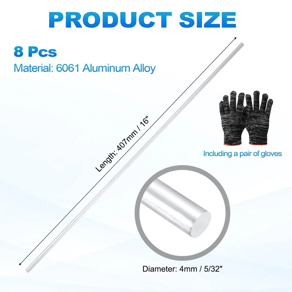 QUARKZMAN 8 Piezas Varilla De Aluminio 6061 5/32"(4mm) Diámetro 16"(407mm) Largo Barra Maciza Para Torno Varilla Redonda De Metal Para Manualidades Industriales Modelismo, Color Plateado