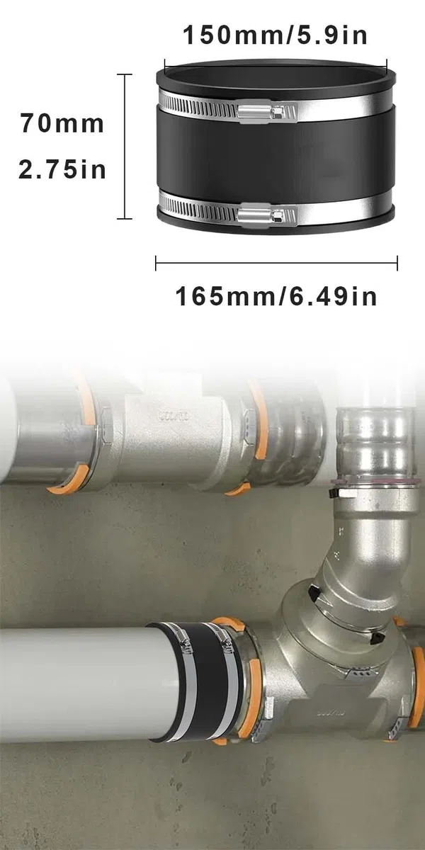 150 mm Elastomer Flexfittings,Acoplamiento de goma flexible,manguito reductor de ruido,acoplamiento de goma con dos abrazaderas de acero inoxidable,para tuberías,filtros,sistemas de ventilación etc