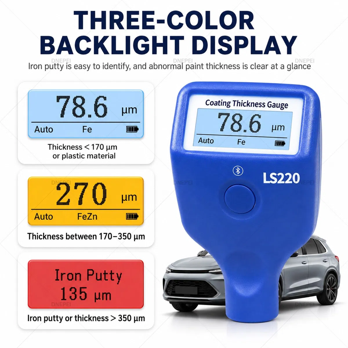 Medidor magnético de espesor de película de pintura para automóviles LS236 | Generar informe de inspección de vehículos con un solo clic, compartir datos a través de la nube,
