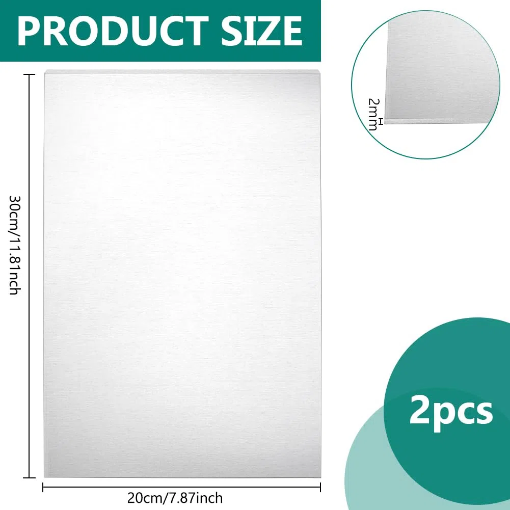 BENECREAT 2 Placa de Panel de Aluminio de 30x20cm con Película Protectora, Hojas de Práctica de Aluminio Plateado de 2mm para la Fabricación de Joyas, Estampado A Mano Y Repujado.