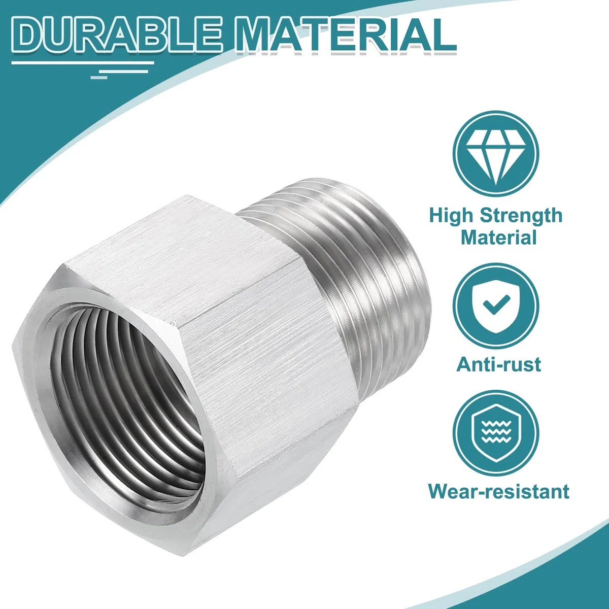 sourcing map Adaptador reductor de montaje de tubería, NPT macho de 3/4 pulgadas x G3/4 pulgadas hembra 304 conectores reductores de acero inoxidable para medidor de presión de agua, aceite, aire