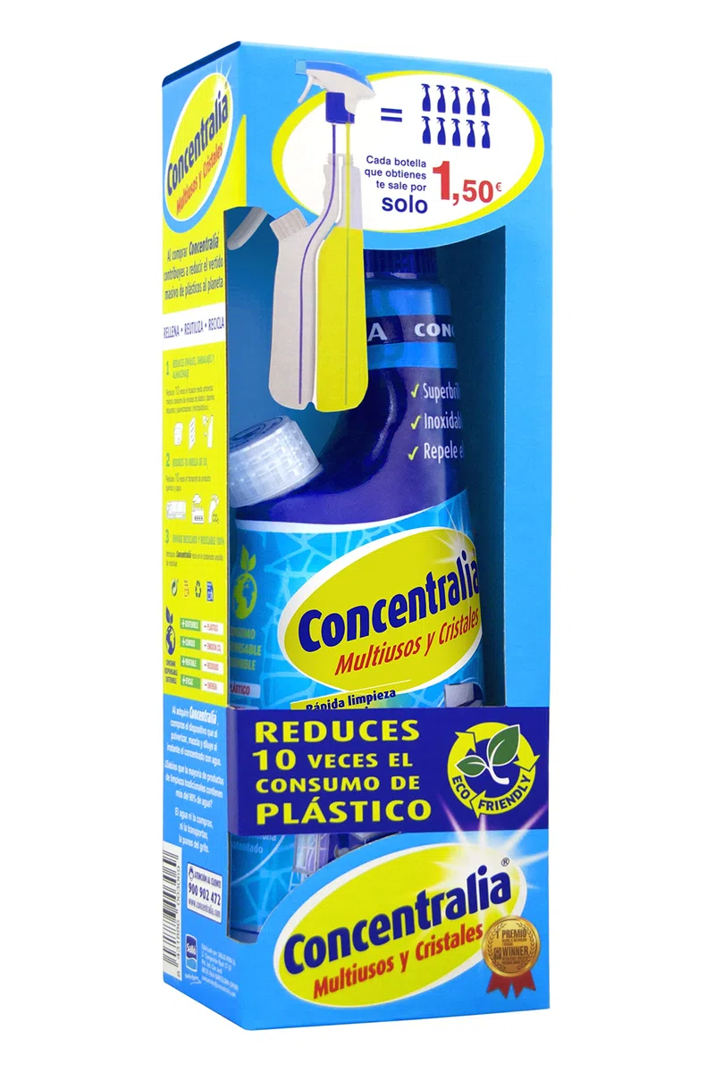 Concentralia Multiusos y Cristales | Producto Concentrado Equivalente a 7,5L o 10 Unidades Tradicionales de 750 ml |Cristales, acero inoxidable, mobiliario | Limpiador Multiusos