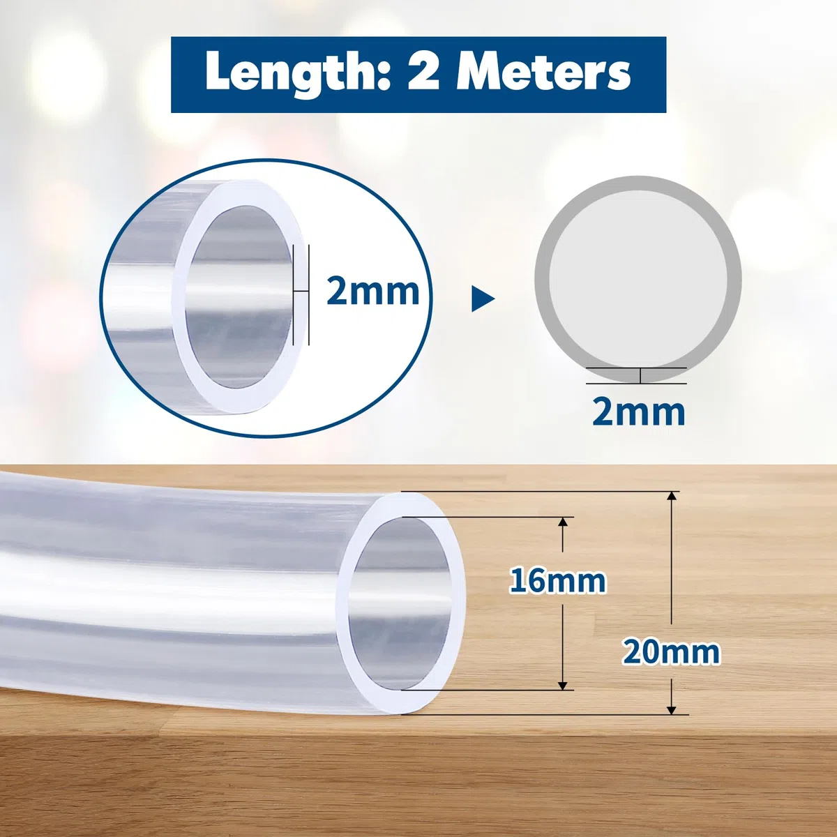 Kesote 16mm (diámetro Interior) x 20mm (diámetro Exterior) Tubo Flexible de PVC, Tubo Transparente de 2 Metros Ideal para Tanque y Acuario