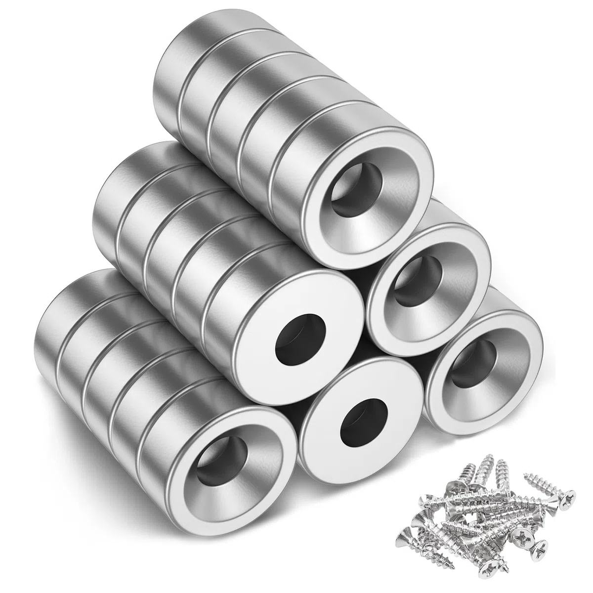 MIN CI 30 pcs Imanes de Neodimio Extra Fuertes, Grandes Imanes con Agujero 8 x 3 mm M3 Tornillos Planos Imán para Pizarra Magnética, Armario de Cocina, Frigorífico y Cabeza Avellanada Imanes