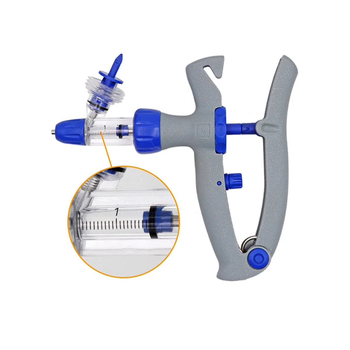 Jeringa ajustable y continua de 1 ml, 2 ml y 5 ml. Inyector veterinario continuo. Pistola inyectora for animales. Pistola de riego for animales, for veterinarios, pollos, patos, cerdos, vacas y ovejas