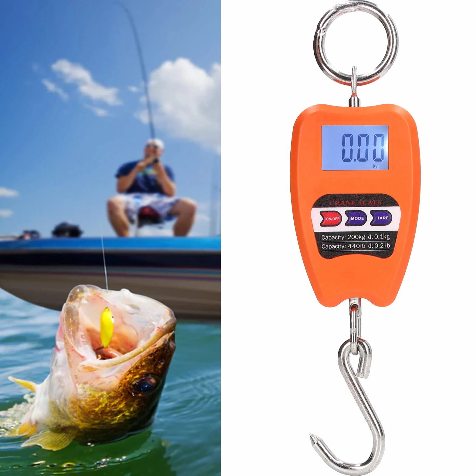 Báscula Colgante Digital Portátil Precisa 200 Kg Cojinete de Carga Mini Báscula de Mano Multifuncional con Pantalla LCD para Agricultura, Caza, Pesca, Taller, Hogar