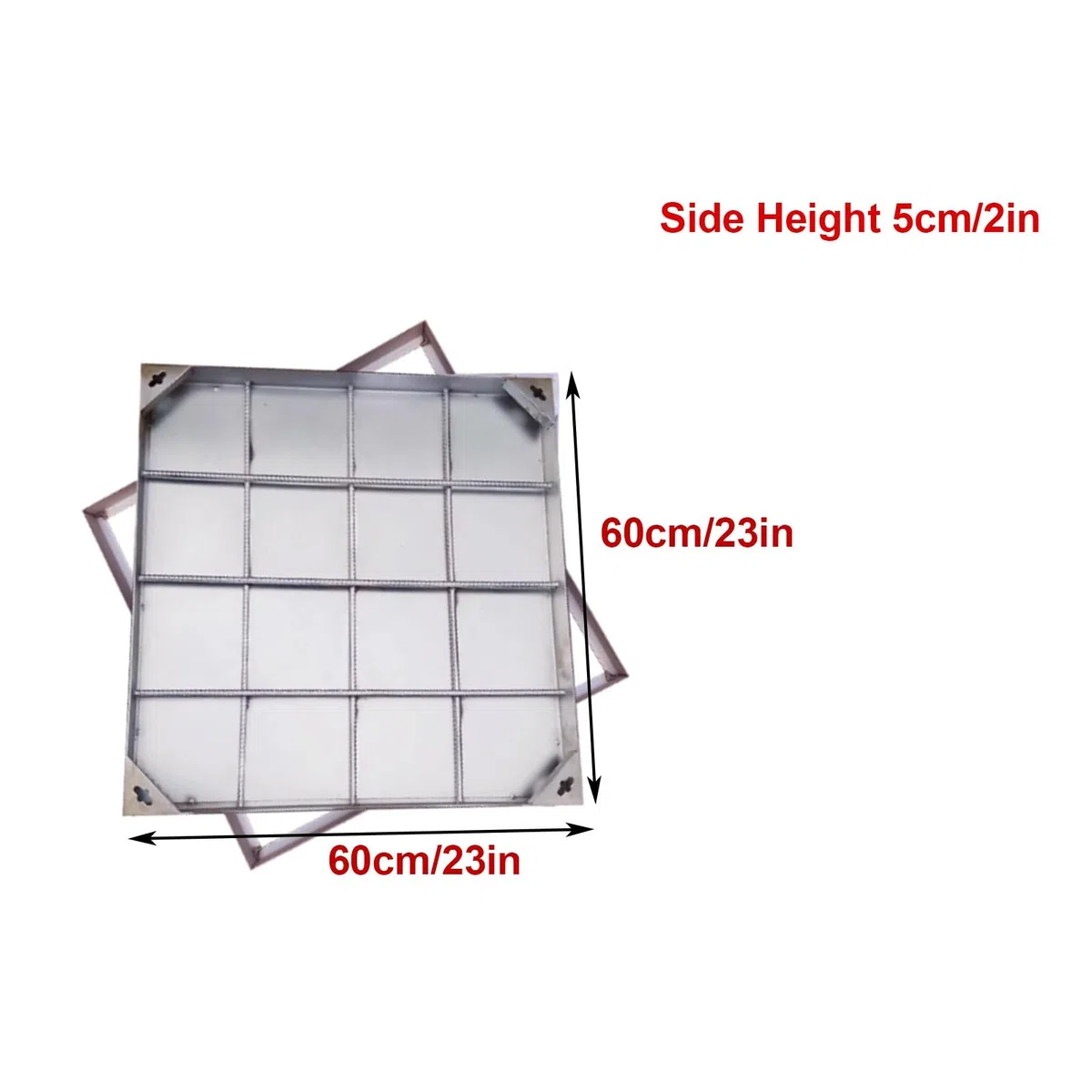 Tapa para Peatones Invisible con Marco, Cuadrada Arqueta Riego con Base, para Jardín, Pavimento y Muelles, Fabricada en Acero Inoxidable 304(60x60cm/23x23in)