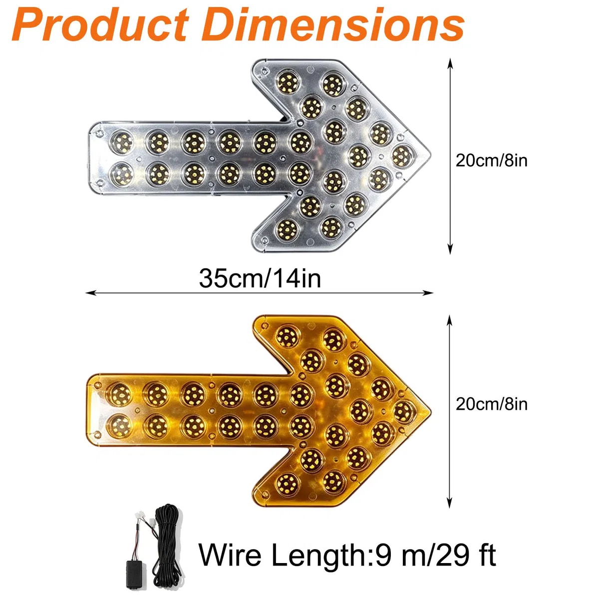 Luminoso Advertencia Flecha Intermitente Vehicular Luz Flecha LED, 35 CM | 12V-24V, 208 LED, Incluye Accesorios de Instalación, Frecuencia de Parpadeo: 60-100 veces/minuto